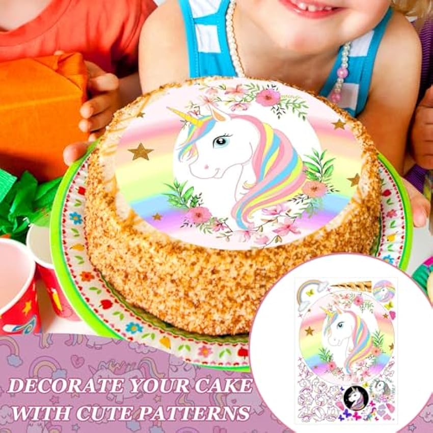 Decoración para tarta de unicornio, decoración para tartas, unicornio, decoración para tartas, decoración para tartas de niña, redonda, decoración de tarta de unicornio, 20 cm, decoración de tartas fQcCTVBW