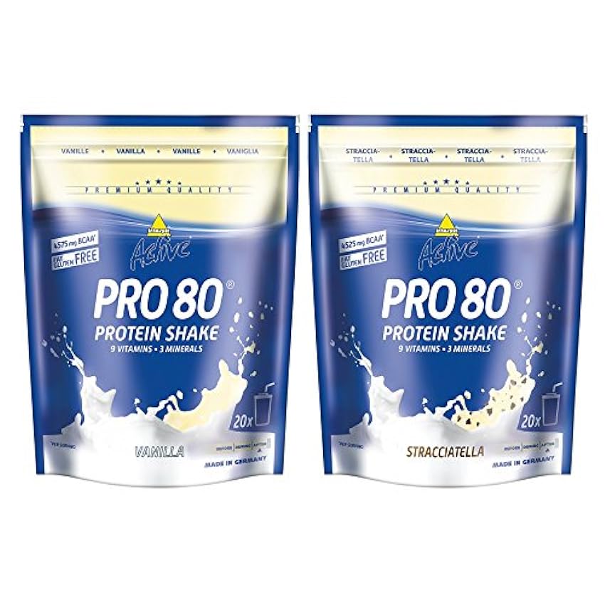 Inkospor Proteína activa Shake Pro 80 bolsas 2Y Paquete Mix (2 X 500 G) Vanilla/Stracciatella, 1-pack (1 X 1 Kg) GiWuryfH