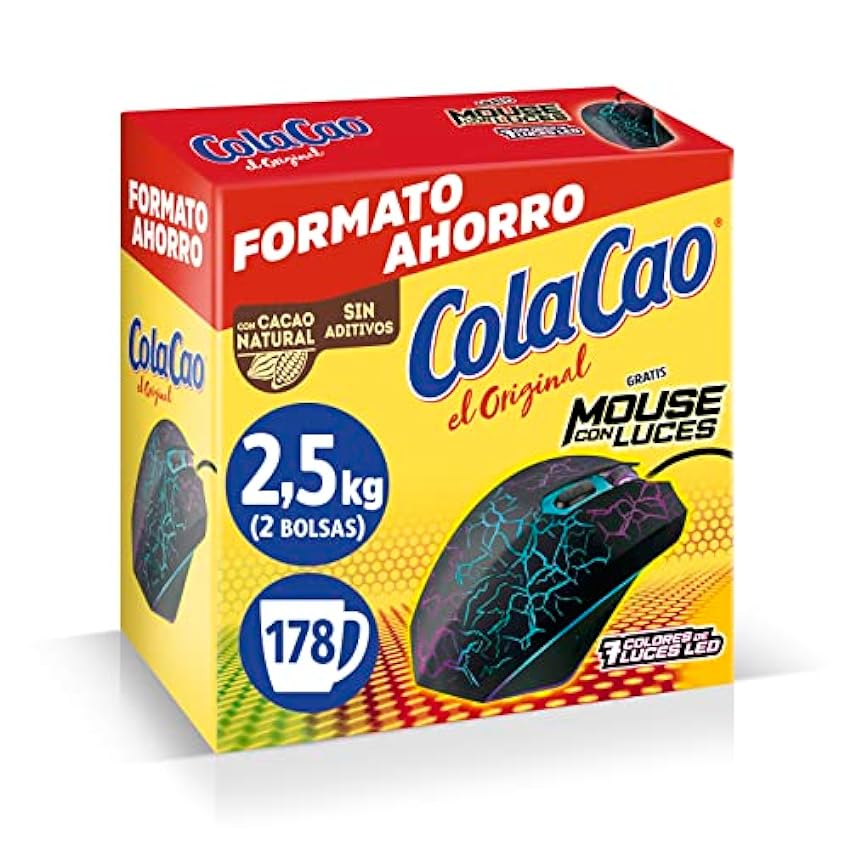 Cola Cao Original, con Cacao Natural, 2.5Kg (Mouse con Luces) pExD2YEp