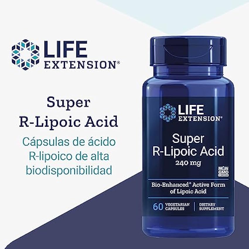 Life Extension, Super R-Lipoic Acid (Ácido R-Lipoico), 240mg, Altamente Dosificado, 60 Cápsulas veganas, Probado en Laboratorio, Sin Gluten, Vegetariano, Sin Soja, No GMO fmWF9lJr