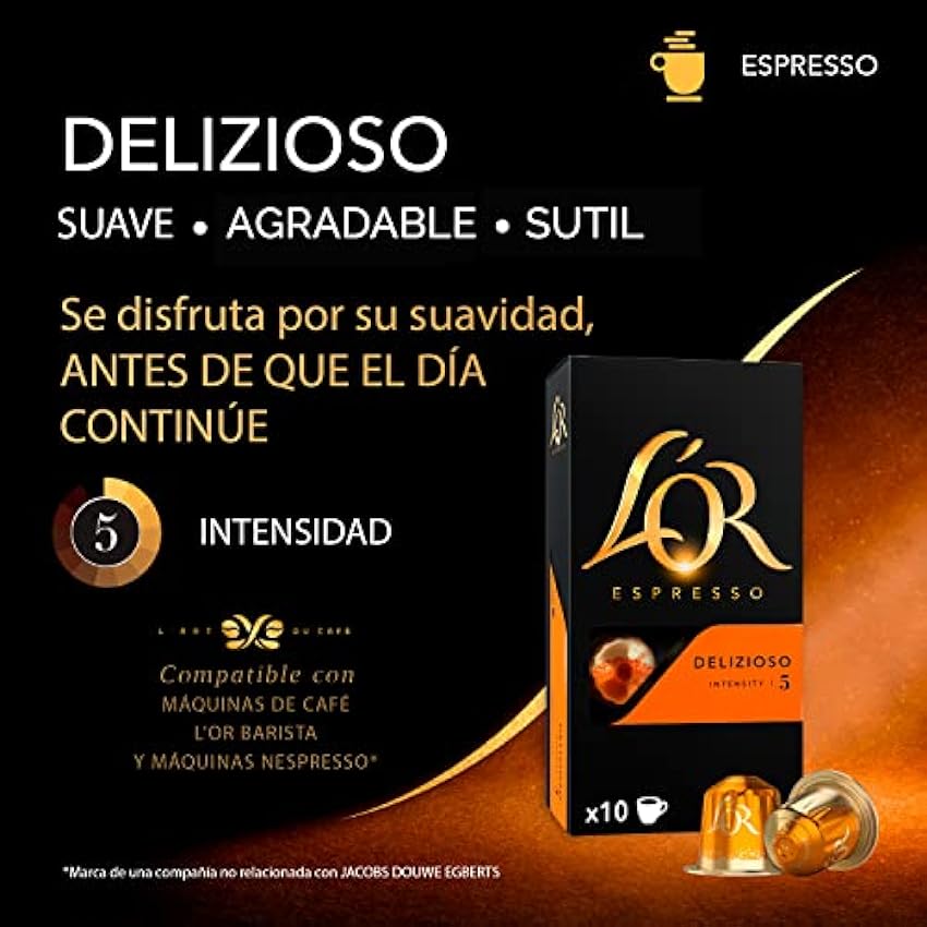 L´OR Espresso Cápsulas de Café Delizioso | Intensidad 5 | 200 Cápsulas Compatibles Nespresso (R)* & Espresso Cápsulas de Café Splendente | Intensidad 7 | 200 Cápsulas Compatibles Nespresso (R)* HABfrFSf