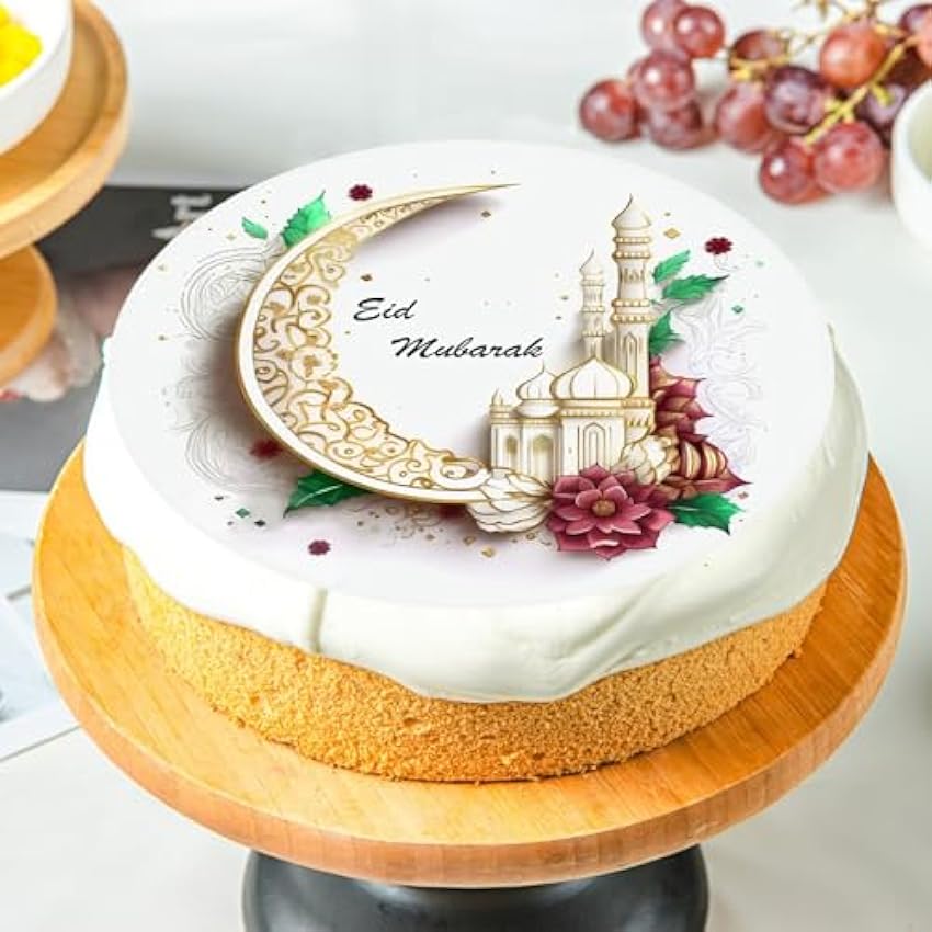 SPERMUOY Eid - Decoración para tarta Eid Mubarak, decoración para tarta Eid Mubarak, decoración para tarta de cumpleaños de Ramadán, Eid al Adha Mubarak, comestible foto para tartas, fondant, IiZWkTZ0