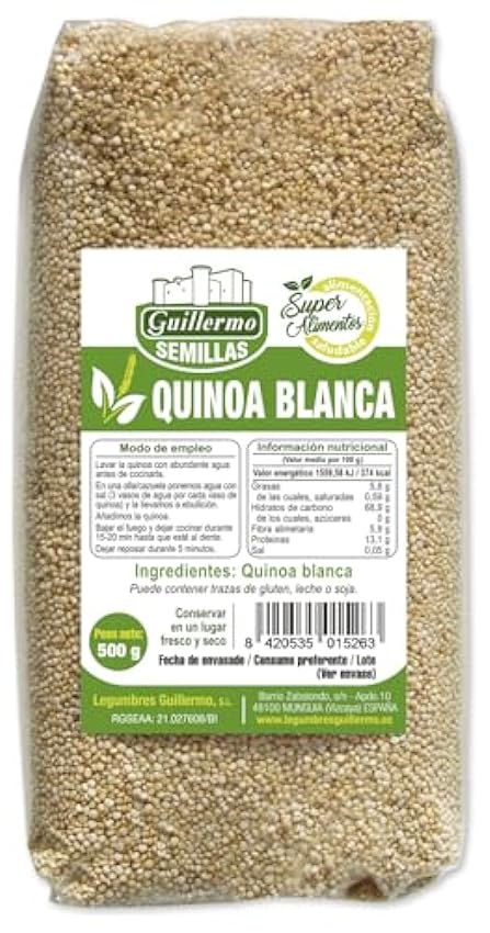 Guillermo | Quinoa blanca - Paquete 500g. | Alto poder nutricional | Rica en hierro Ns95eh0Y
