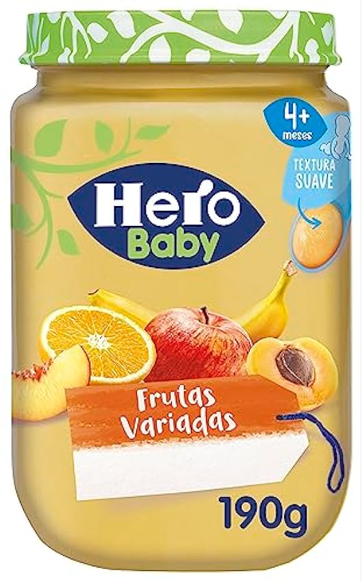 Hero Baby Potitos de Frutas Variadas con Ingredientes Naturales para bebés de a partir de 4 meses - Pack de 12x190gr Li7VVef1