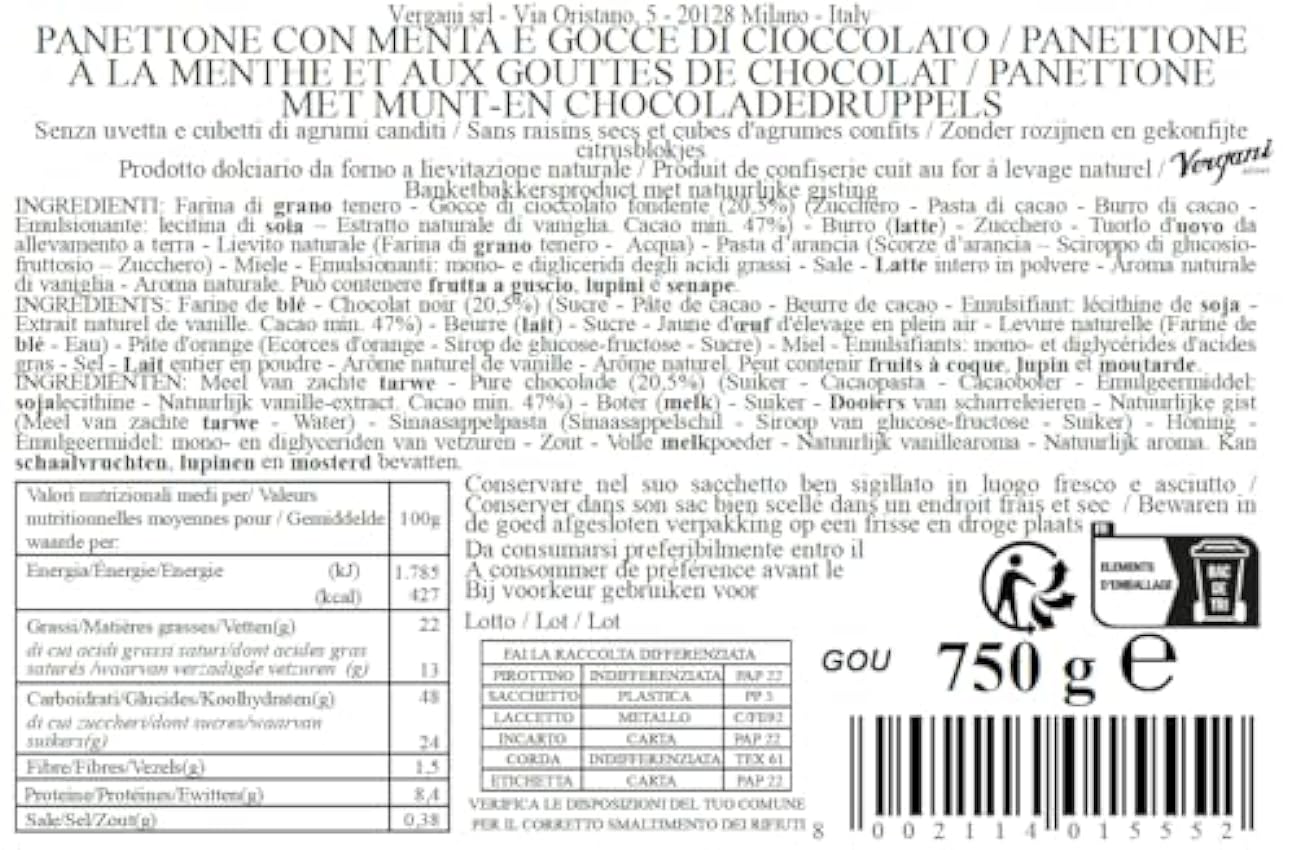 Vergani Panettone Gourmet Peppermint y Chocolate 750g iY5gzGJ0