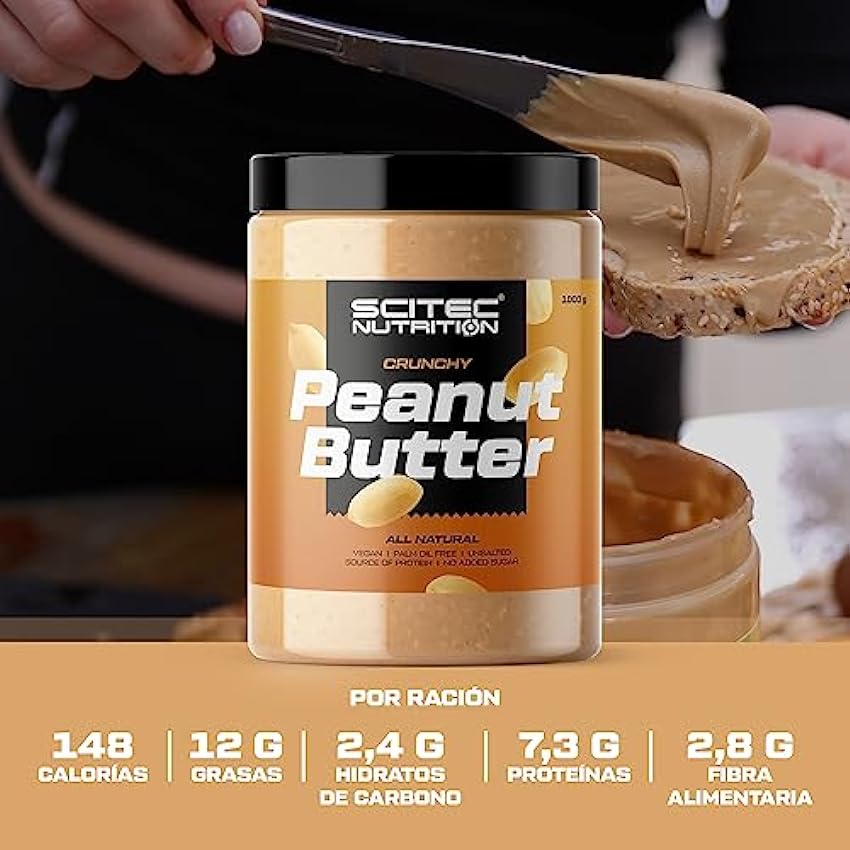 Scitec Nutrition Peanut Butter, Mantequilla de cacahuete con trozos de cacahuetes, vegano, fuente de proteína, sin azúcares añadidos, sin aceite de palma, 1 kg, Crujiente FiQtNZCB