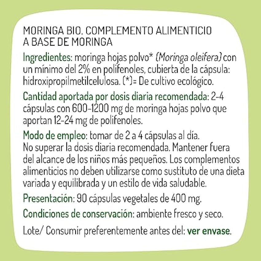 El Granero Integral - Pack de 6 Unidades - Moringa Bio - 90 Cápsulas - Elaborado a Base de Hojas en Polvo de Moringa Ecológica - Fortalece el Sistema Inmunitario y la Salud Respiratoria MNjNxaEh