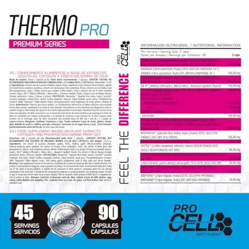 ProCell ThermoPRO | Quemagrasas para Adelgazar a Base de Extractos Naturales Premium (90 cápsulas / 45 días) - Fórmula Avanzada para la Pérdida y Control de Peso y Adelgazamiento mGWqEyJC