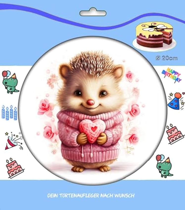 Decoración para tarta de cumpleaños con diseño de erizo, comestible para tartas, 20 cm de diámetro, diseño de erizo, nº 6 KUPHmoWc