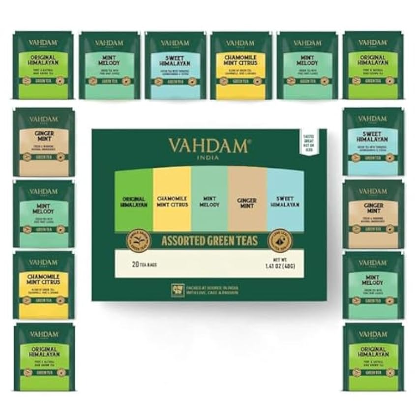 VAHDAM, Caja De Regalo Surtida De Té Verde (5 Sabores, 