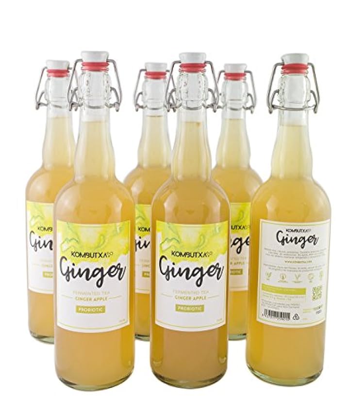 KOMBUTXA TE KOMBUCHA BEBIDA ECOLOGICA - 6x750ml te fermentado bio organic tea bebida energetica sin azucar añadido (Ginger (Jengibre y Manzana)) KCLzRSSO