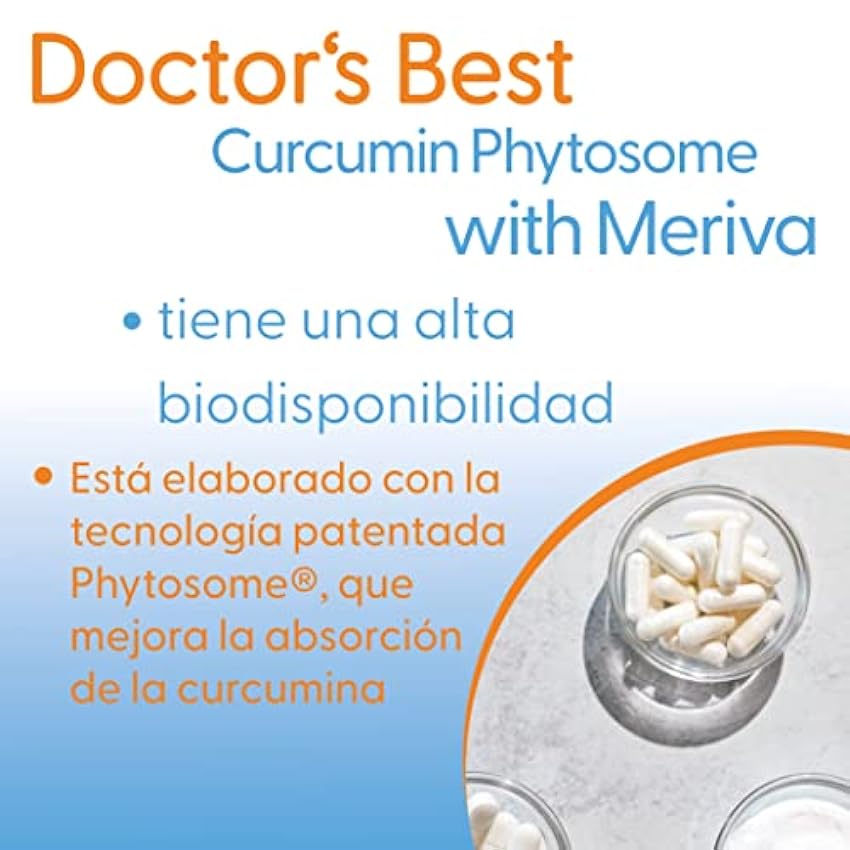 Doctor´s Best, Curcumine Phytosome (Fitosoma de Curcumina) con Meriva, 500mg, 60 Cápsulas veganas, Probado en Laboratorio, Sin Gluten, Sin Soja, Vegetariano MAUSPY7e