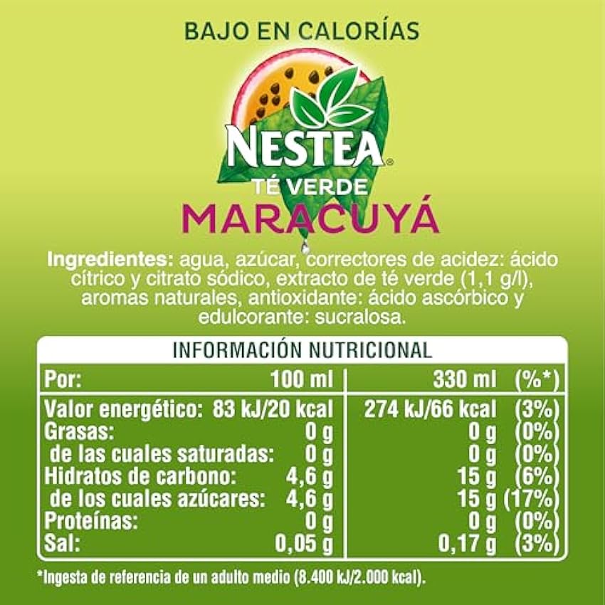 Nestea Té Verde con Maracuyá - Refresco de té sin gas. Bajo en calorías - Lata 330 ml - Pack de 24 ILYloMnZ