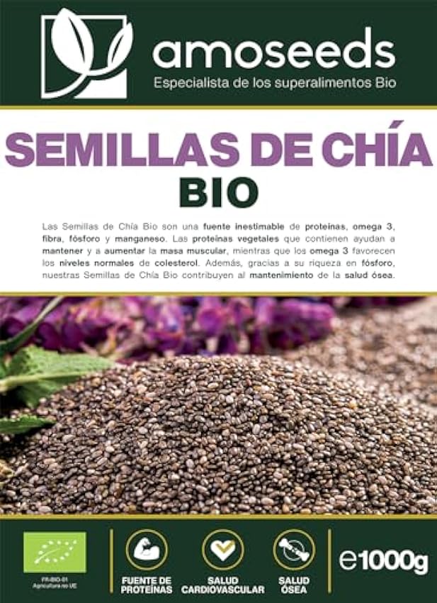 Semillas de Chía BIO 1KG | Salvia hispanica, Orgánica | Proteínas, Omega 3, Salud Cardiovascular | Primera Calidad picoT7db