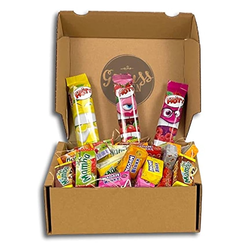 Genussleben Kau Box con aprox. 1 kg Maoam Bloxx, frita y mamba masticables en diferentes variedades, caja de regalo para aperitivos y regalos ma8rmhv8