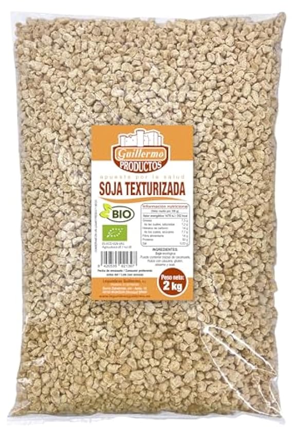 Guillermo | Soja texturizada BIO - Bolsa 2 kg. | 100% ecológica | Alto contenido en proteínas | Perfecta para dietas veganas o vegetarianas PTihVX69