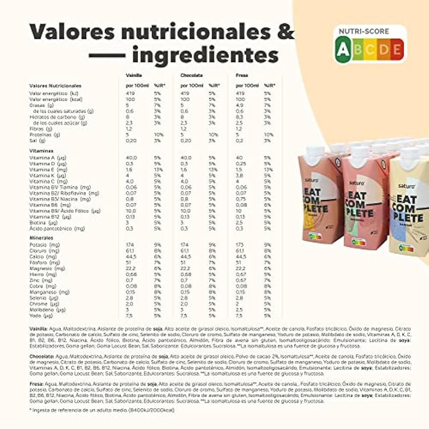 Saturo Paquete Mixto de Sustitutos de Comida | Batido alto en proteínas con 330 kcal | Vegano | Comida bebible con 26 nutrientes | 24 x 330 ml iVqdnQsq