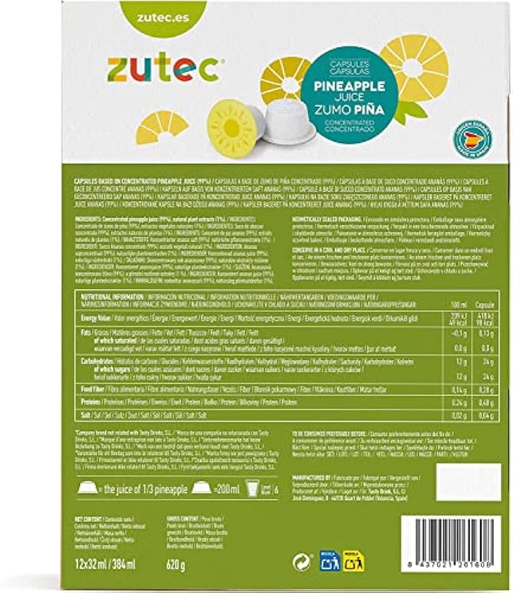 Zutec - Cápsulas de Zumo Surtido 2 (Naranja, Piña y Manzana) - Compatibles con Dolce Gusto* cafeteras - 3 Estuches de 12 cápsulas - 36 cápsulas Npt69DvN