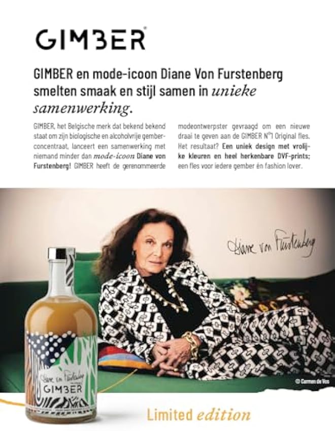GIMBER Edición limitada Diane de Furstenberg | Original N°1 | concentrado de jengibre biológico 700 ml | Bebida orgánica sin alcohol | mezcla de jengibre, limón y hierbas FUPdQat0