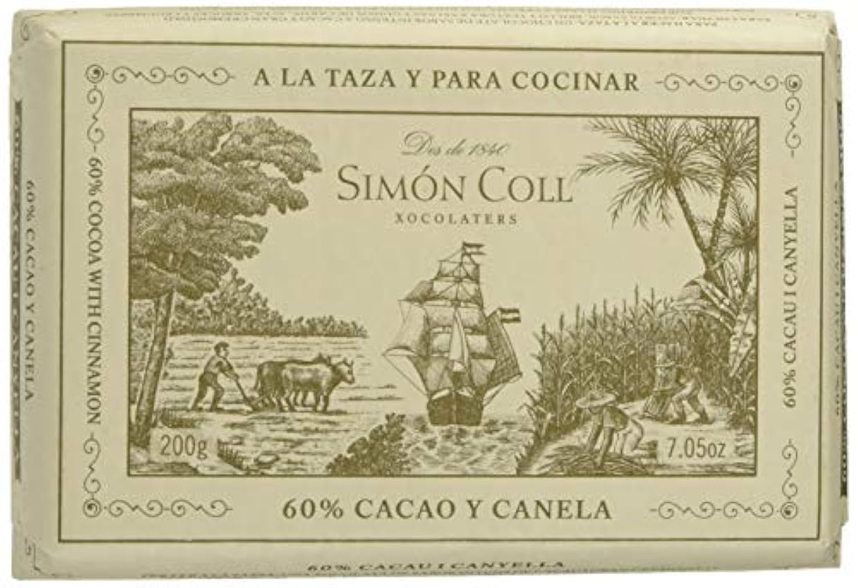 Chocolates Simón Coll - Pack de 20 Tabletas de Chocolate a la taza 60% Cacao con Canela 200gr - Chocolate Caliente a la Piedra NfRXuHqj