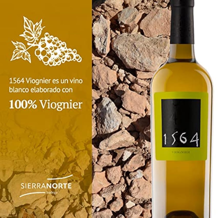 Bodegas Sierra Norte - Caja 6 Botellas de Vino Blanco 1564-100% Viognier - Vino Ecológico y Vegano - Vino Varietal - 75 cl - 12,5% de Alcohol - Fresco y Afrutado oUKFGchq