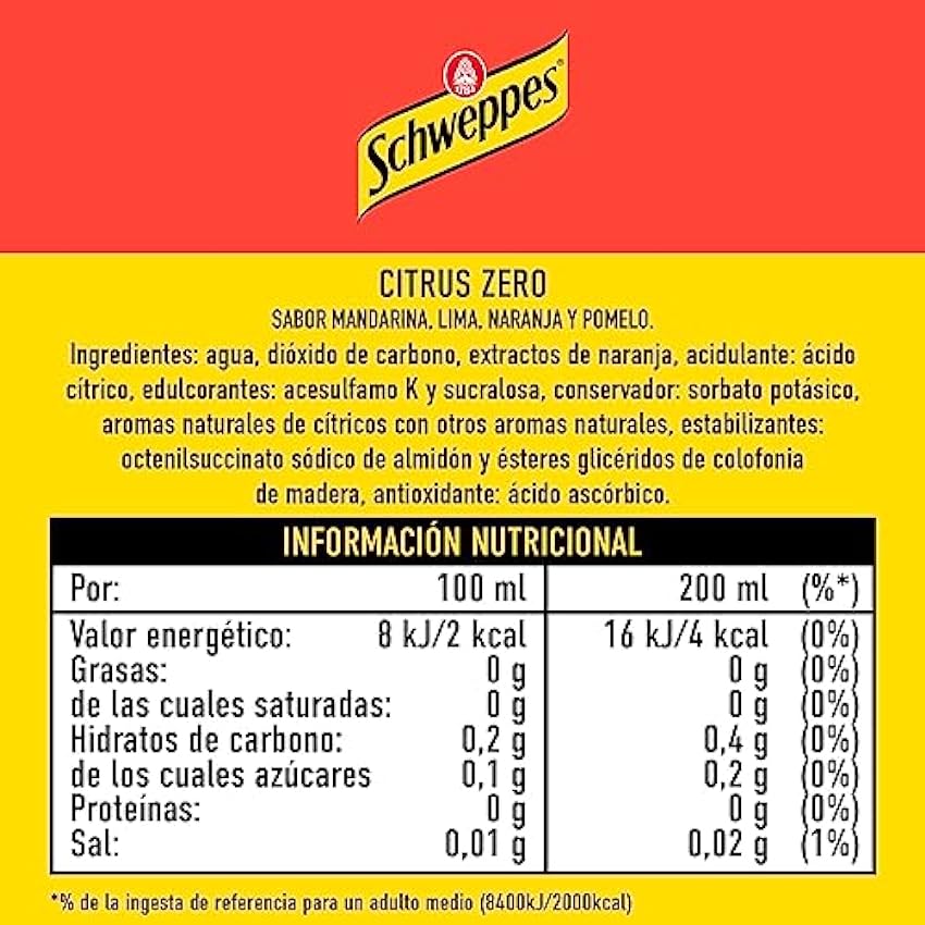Schweppes Citrus Zero, Sin Azúcar ni Calorías - Lata, Pack 24 x 33 cl j0mvj70a