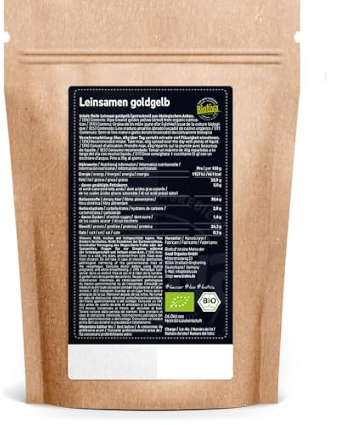 Biotiva Semillas de lino amarillo dorado orgánicas 400g - Linaza - Linum usitatissimum - Vegana - para refinar platos - Controlado y embotellado en Alemania hvaVTuqO