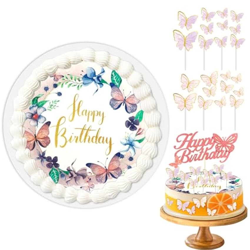 22 pcs Decoración de Torta Mariposas, Adornos para Tartas de Mariposa, Happy Birthday Cake Cupcake Topper 3D para Niñas Cumpleaños Boda Navidad Baby Shower Fiesta Mer46RBF