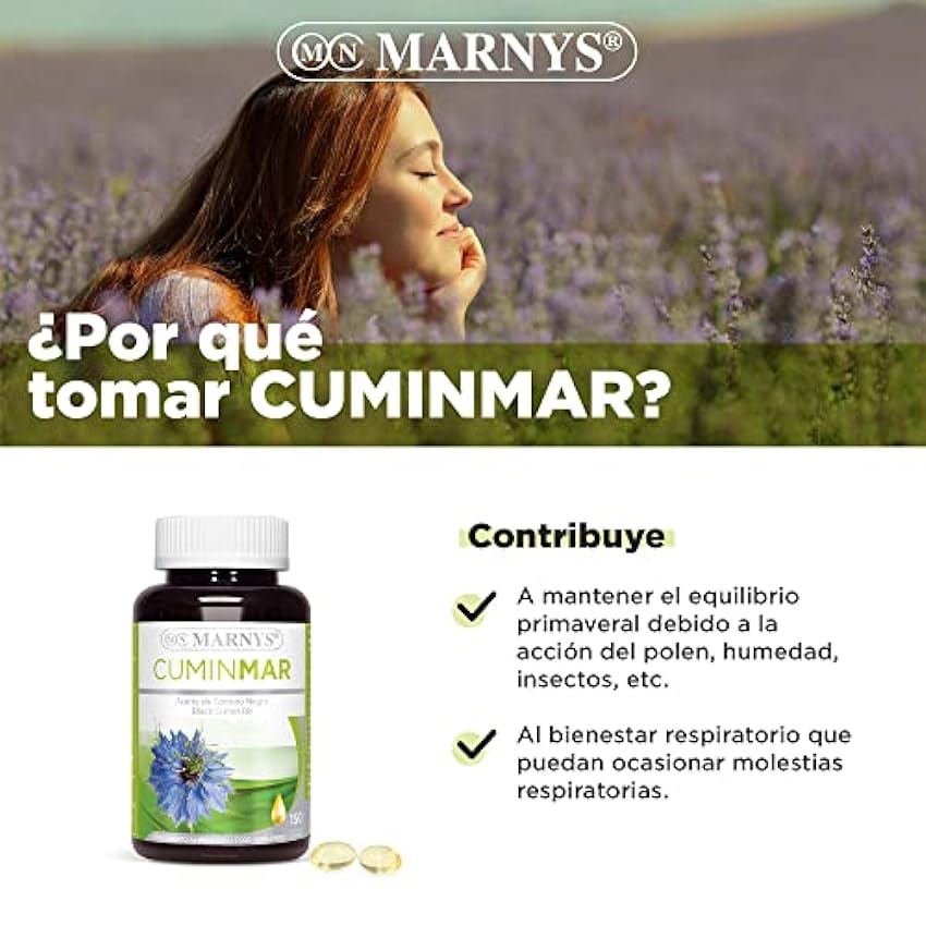 Cuminmar MARNYS, Cápsulas de Aceite de Comino Negro, Para las Molestias Respiratorias en Primavera, 50 Cápsulas iFDGupv8