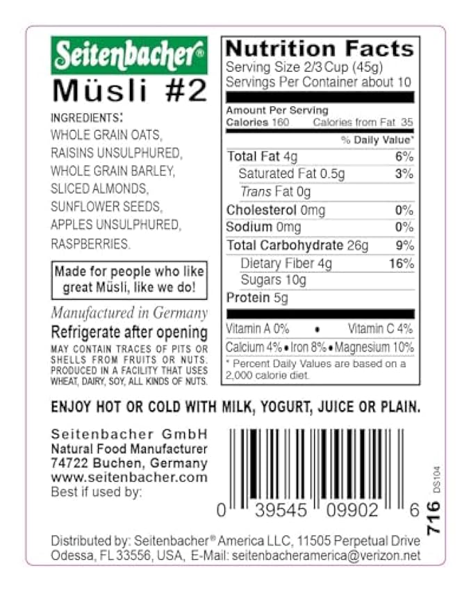 Seitenbacher Muesli Cereal #2 – Red Temptation con Frambuesas Liofilizadas - 100% Natural hSmosRFv