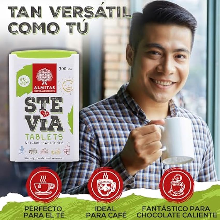 Stevia Edulcorante Comprimidos (300) para café y té, se disuelve sólo en bebidas calientes GNe9r46L
