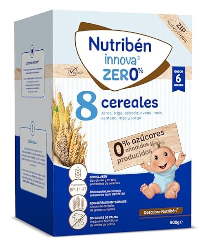 Nutribén innova ZERO 0% 8 Cereales | Arroz, Trigo, Cebada, Avena, Maiz, Centeno, Mijo y Sorgo | Alimento para Bebés a Partir de 6 Meses | 0% Azúcares Añadidos | Cereales Integrales | 500g ogtz4voy