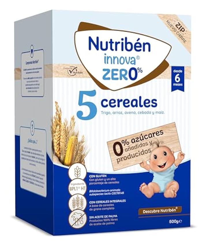 Nutribén innova ZERO 0% 5 Cereales | Trigo, Arroz, Avena, Cebada y Maiz | Alimento para Bebés a Partir de 6 Meses | 0% Azúcares Añadidos | Cereales Integrales | Pack de 6 Unidades | 3000g kj4HlUyT