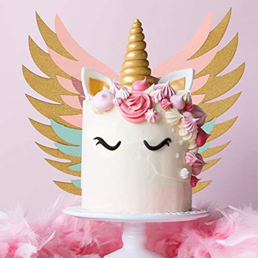 Unicorn Cake Topper Set, Unicorn Colorful Wings Cake Props Insert Decoración para cumpleaños Boda Proveedores de fiesta de Navidad (3 piezas)(3) HHD2KSDo
