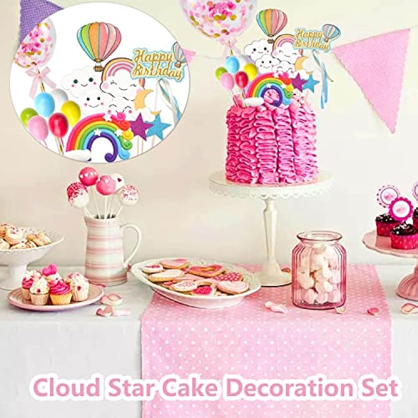 GALEPEE Decoracion para Pastel 18 Pcs Decoracion Tartas Cumpleaños, Decoracion Tarta on Cloud Rainbow Star, Topper Tarta Cumpleaños para Tarta de Baby Shower n3a1kD7K