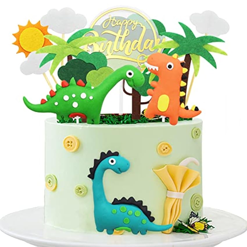 Uooker Decoración para tartas de cumpleaños Dino 13 unidades de dinosaurios para tartas, Happy Birthday Dino Dino Selva Nubes Sol, decoración para cupcakes y tartas, cumpleaños para niños y niñas ntGaJ4A4