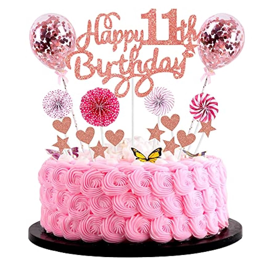 Decoración para tarta de feliz cumpleaños número 11, decoración para tarta para niña de 11 años, decoración para tarta rosa para niña de 11 años, decoración para tarta para niña de 11 años, decoración Mcv12CoX
