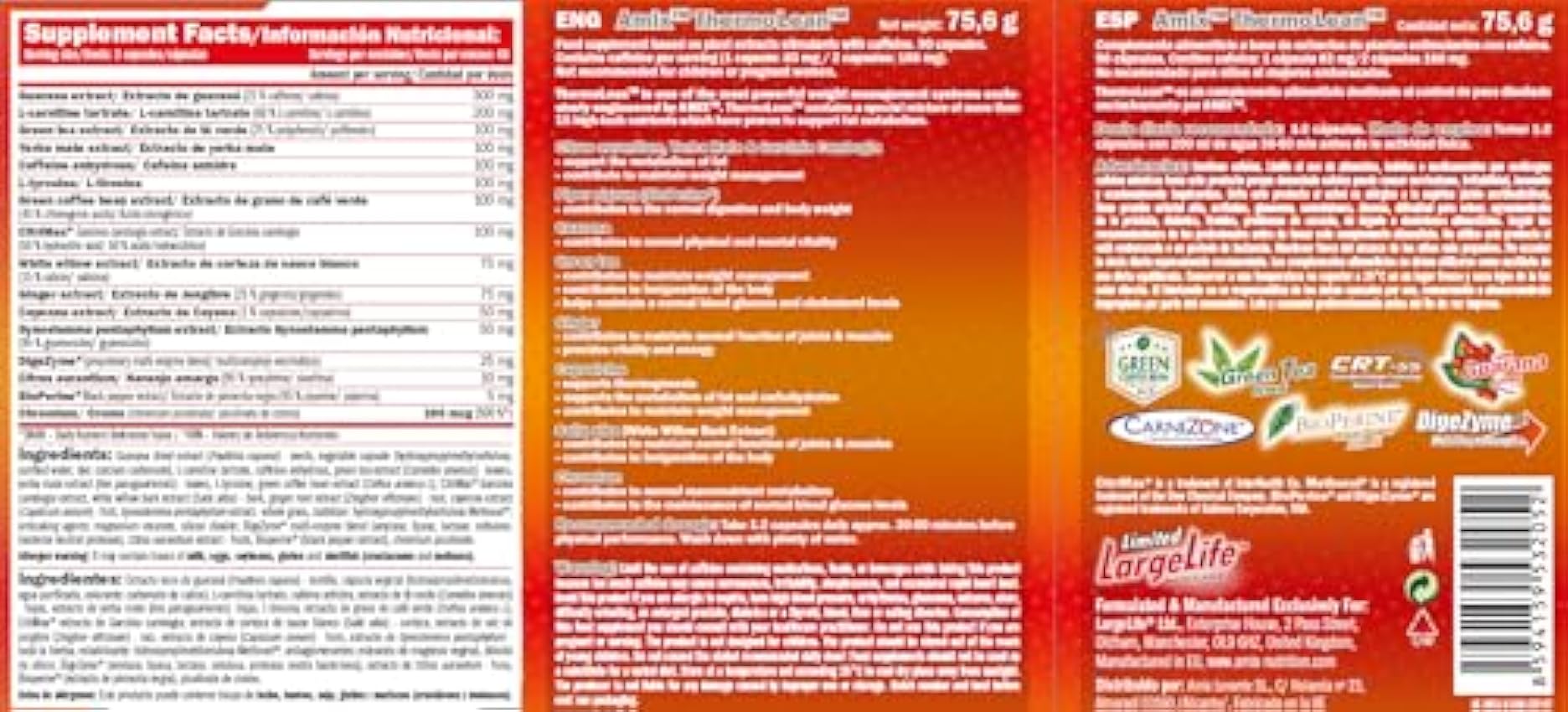 AMIX - Quemador de Grasa - Thermolean - 90 Cápsulas - Complemento que Ayuda a Adelgazar - Complemento Alimenticio con Cafeína - Componentes Naturales - Inhibidor de Apetito y Ansiedad oaiLMqi3