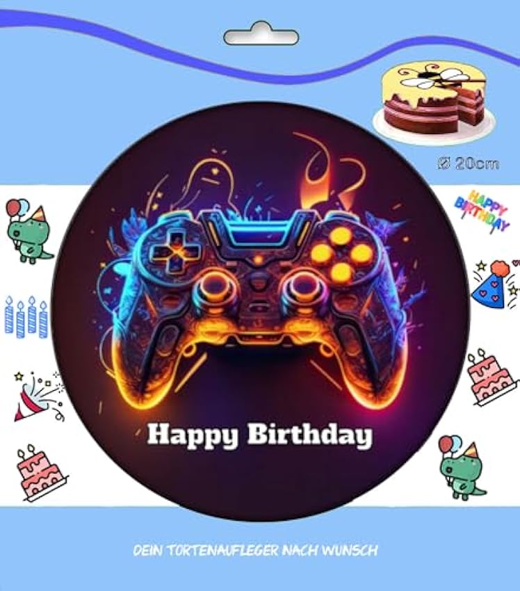 Decoración para tarta de cumpleaños con diseño de gamer, comestible para tartas, 20 cm de diámetro, diseño de gamer número 1 jp1IAHhl