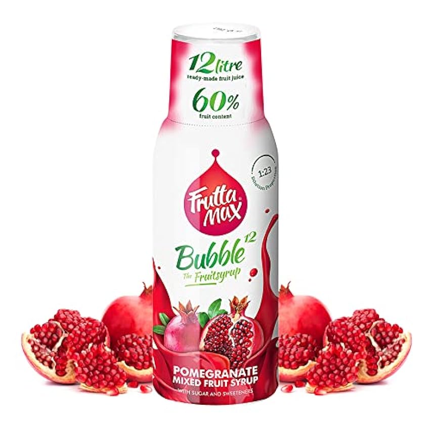 FruttaMax - Concentrado de jarabe de frutas | Menos azúcar | con un 60% de contenido de fruta | adecuado para máquina de refrescos 500ml (Granada) J1SLQxEi