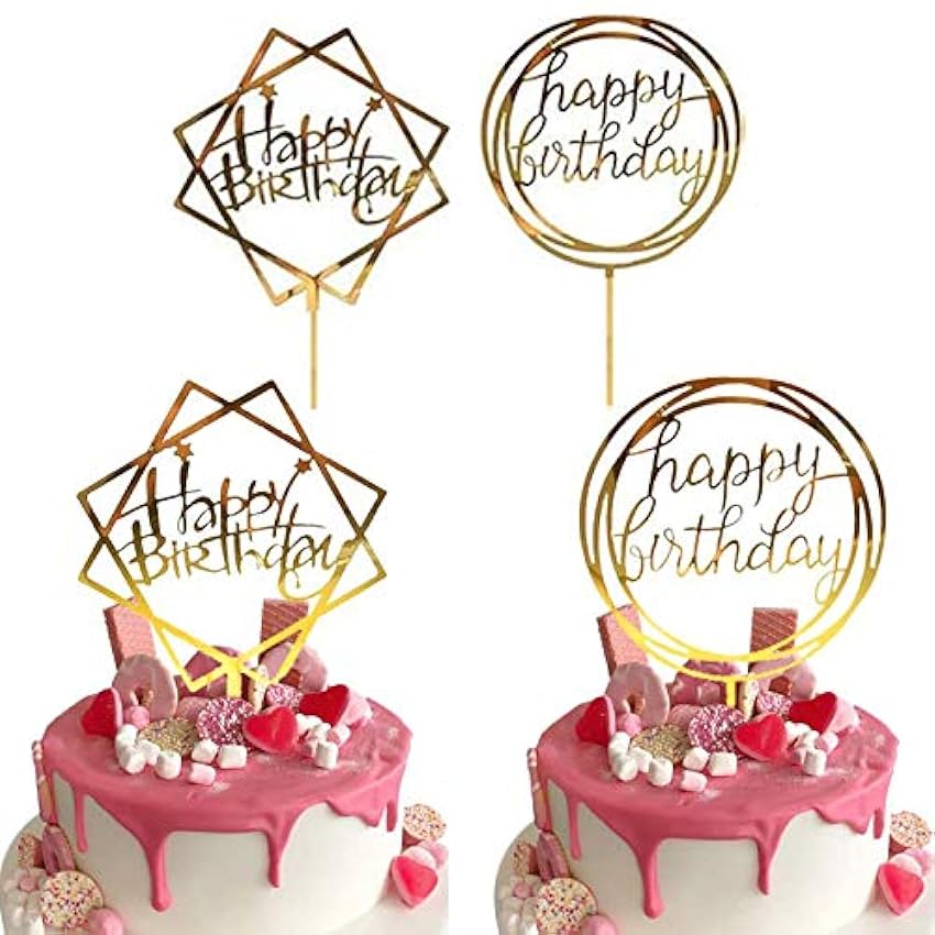 Topper Feliz Cumpleaños Tarta, 20Pcs Happy Birthday Topper Tarta, Cake Topper Birthday, Topper Para Tartas para Mermaid Baby Shower Birthday Party Supplies, 105 * 110mm(Oro) GhTlNX9h