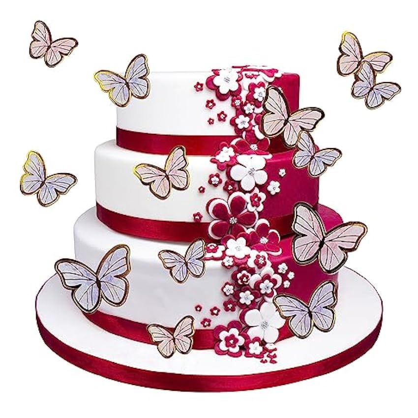 22 adornos para tartas de mariposa, morado y rosa, mari