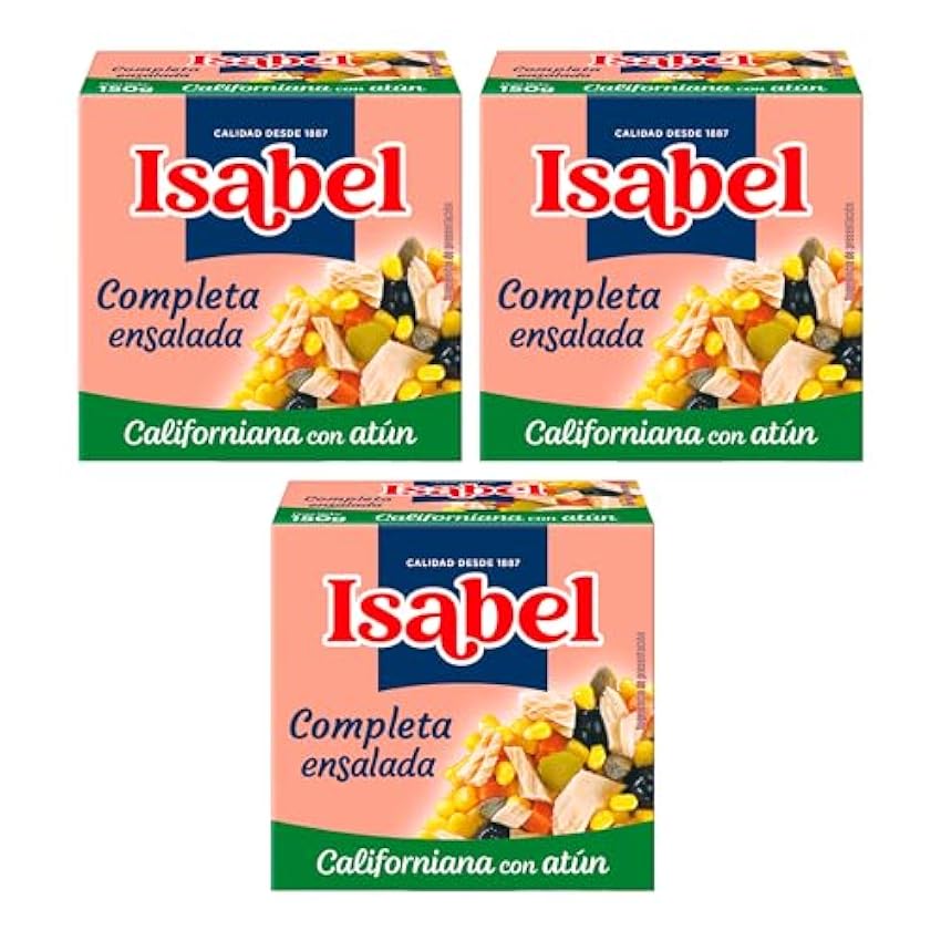 Ensalada completa Isabel californiana con atún, 1 pack de 3 latas de 150gr MW58hszi