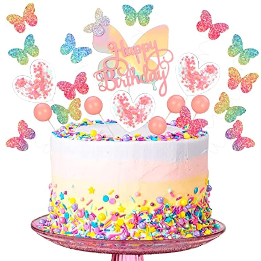 Smilcloud 19 pcs de decoración para tarta de mariposa de feliz cumpleaños, decoración para tarta, hecha a mano, decoración para tarta de cumpleaños de niña, decoración para tarta de cumpleaños de niño k3sbVX1n