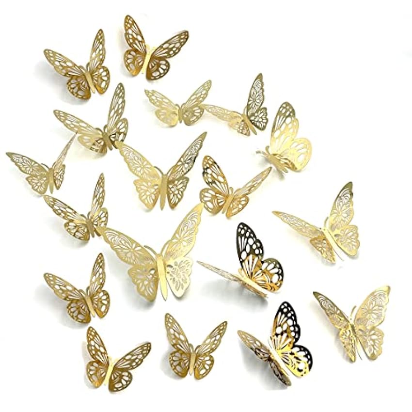 Decoración para tartas de mariposas, doradas, mariposas 3D huecas para decoración de tartas de cumpleaños, bodas, 36 unidades laLZx5YQ