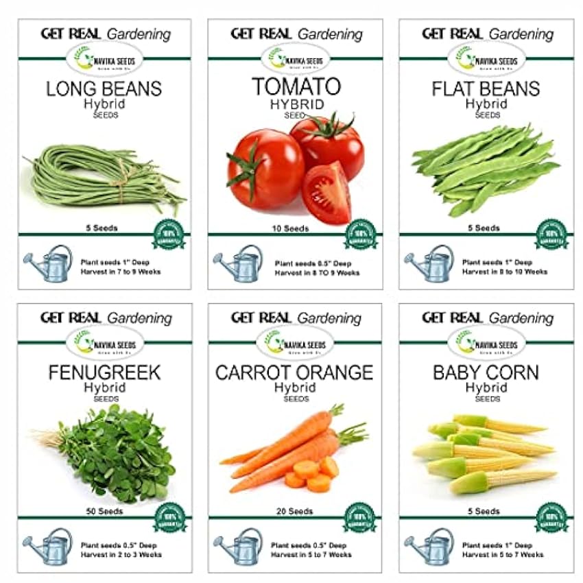 Vegetable Combo Pack of 6 Vegetables Tomato, BabyCorn, Flat Beans, Long Beans, Fenugreek, Carrot Hybrid Seeds. ITAYDeZ4