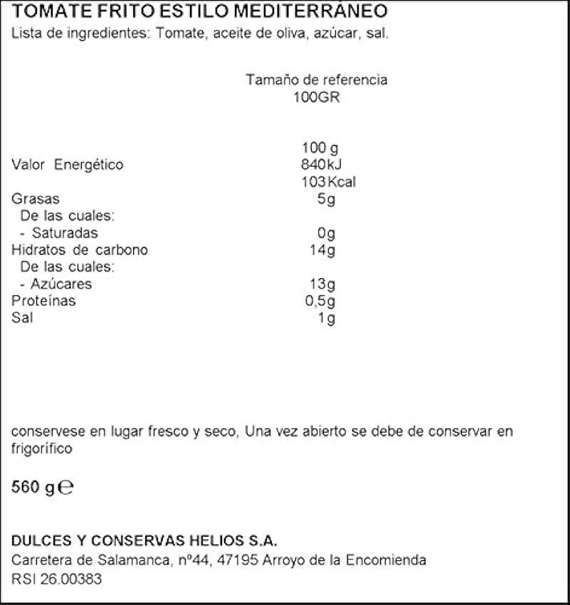 HELIOS - Tomate Frito Mediterráneo Con Aceite De Oliva Virgen Extra - 560 g. [Pack 6 Uds.] MSQnR2u3
