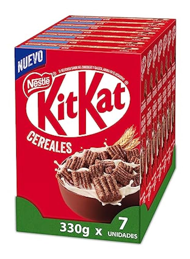 Cereales Nestlé KitKat Cereales, Cereales de Trigo Integral y Maíz Recubiertos con Chocolate con Leche, 7 Paquetes de 330 g lt8t560O