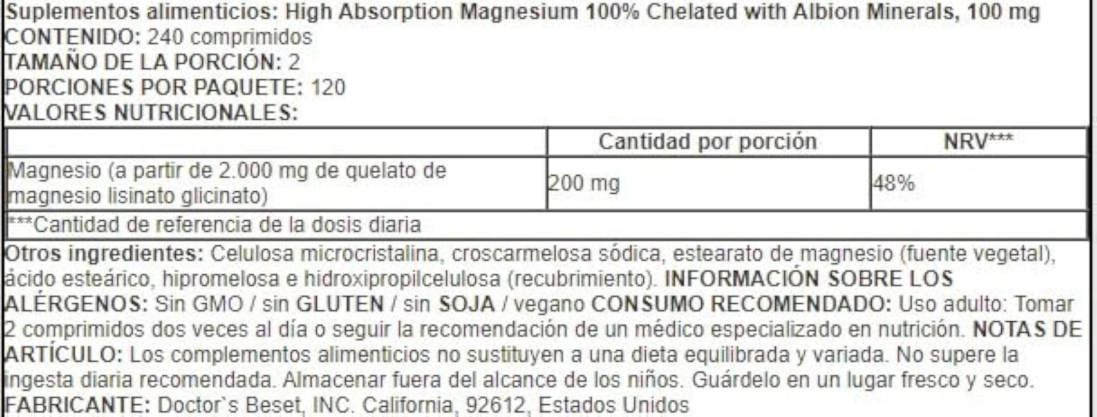 Doctor´s Best Suplemento de Magnesio de Alta Absorción, 100mg - para Bienestar y Salud, 240 tabletas MpZRlquL