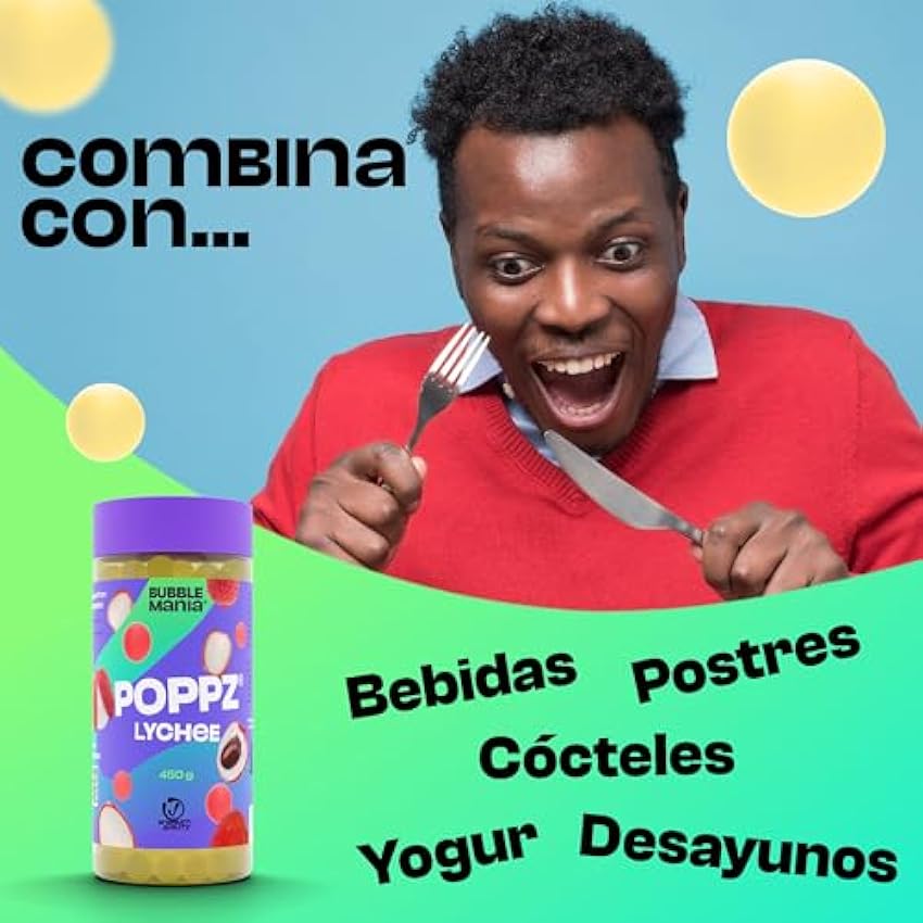 POPPZ Popping Boba Burbujas de frutas para Bubble tea/Té de burbujas - Paquete de Tapioca que revientan frutas de Bubble Mania - Listo para comer (Lychee) MNrAwqlx